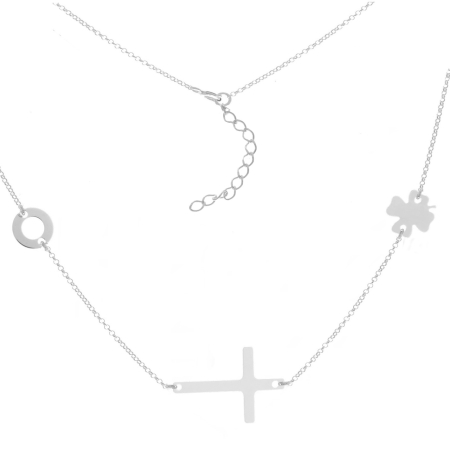 Naszyjnik trzy zawieszki krzyż kółko koniczynka srebro 925